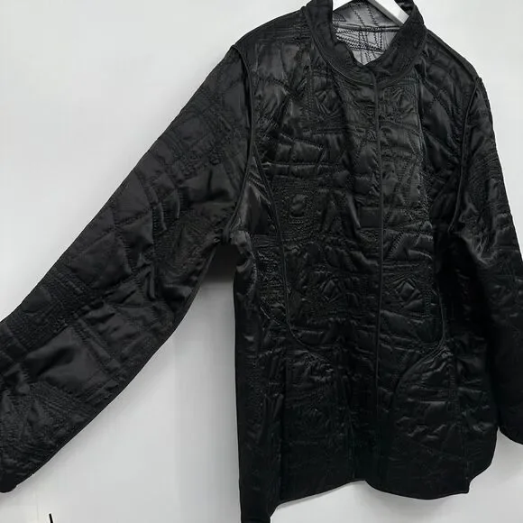 Vikki Vi Jacket Coat 100% Silk Plus Size 1X Reversible‎ Quilted Silver Black New